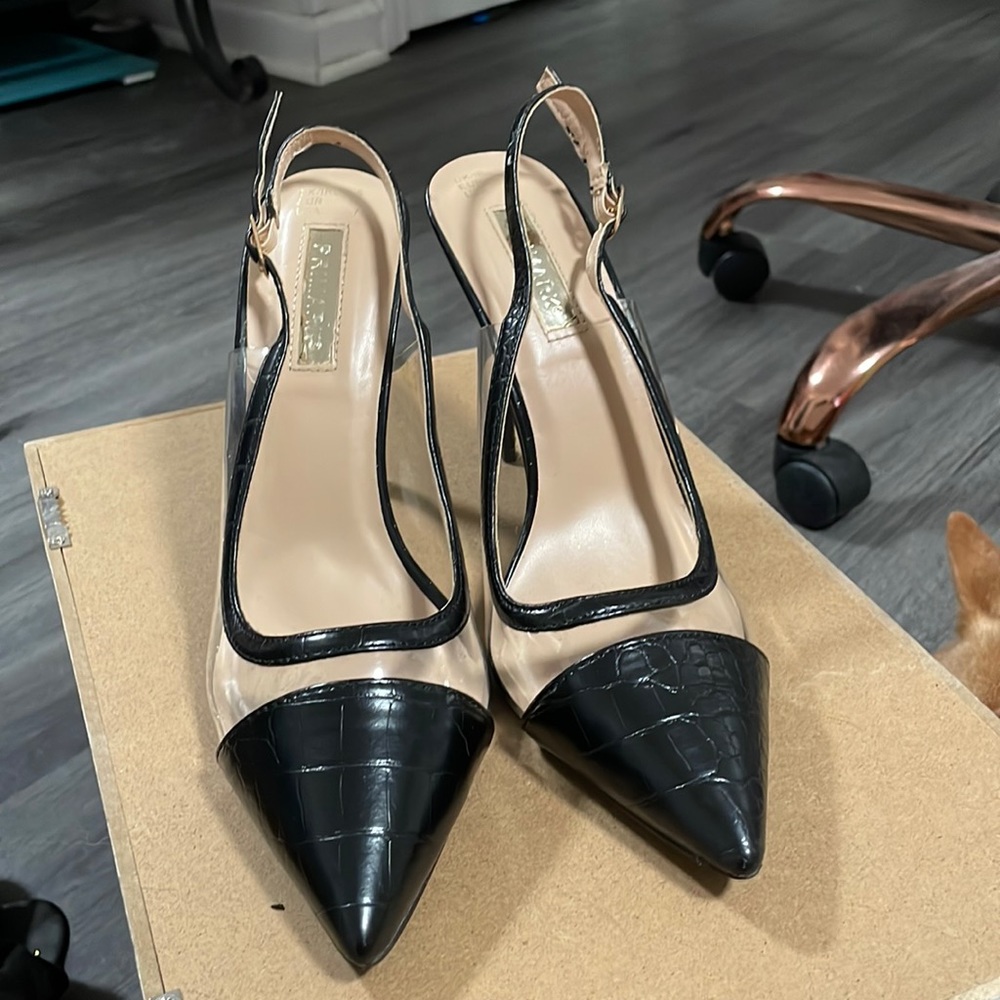 Primark Clear Snake Skin Point Heels, Size 7
